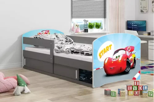 LUKI 1 single children’s bed 80×160 with mattress and storage box, For car, graphite color