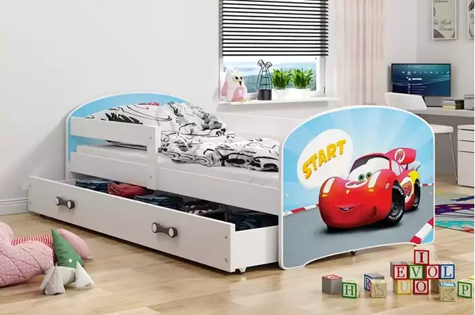 CHILDREN'S BED, FIRST FLOOR, WHITE FRAME, CAR STICKER, DRAWER, WHITE, WITHOUT MATTRESS, 80 X 160 SET - Image 5