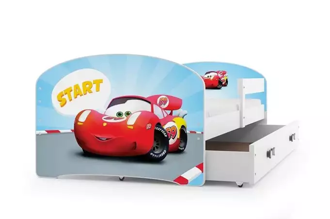 CHILDREN'S BED, FIRST FLOOR, WHITE FRAME, CAR STICKER, DRAWER, WHITE, WITHOUT MATTRESS, 80 X 160 SET - Image 6