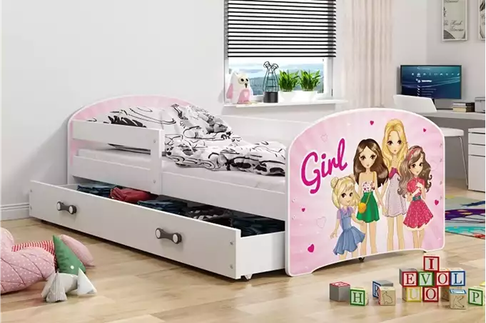 Children's bed, first floor, white frame, sticker, for girls, drawer, white, 80 x 160 cm, set - Image 4