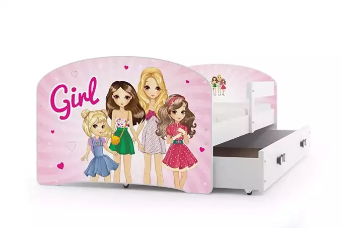 Children's bed, first floor, white frame, sticker, for girls, drawer, white, 80 x 160 cm, set - Image 5