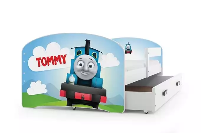 CHILDREN'S BED, FIRST FLOOR, WHITE FRAME, "TOMMY" STICKERS, WHITE DRAWER, WITHOUT MATTRESS, 80 X 160 SET - Image 5
