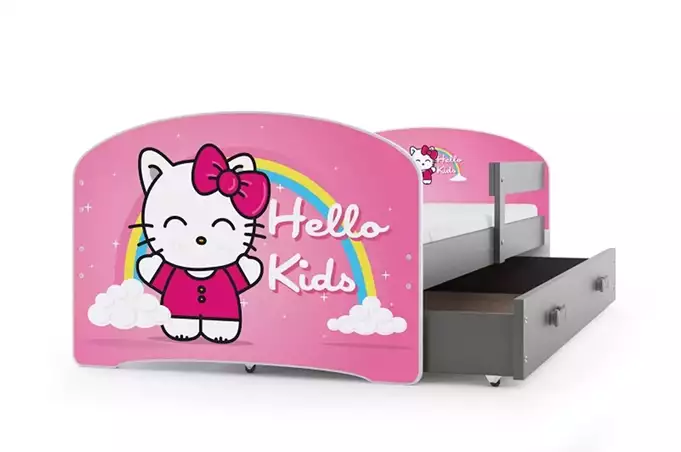 CHILDREN'S BED, FIRST FLOOR SPACERS, GRAPHITE FRAME, "HELLO KIDS" STICKER, GRAPHITE DRAWER, 80 X 160 SET - Image 5