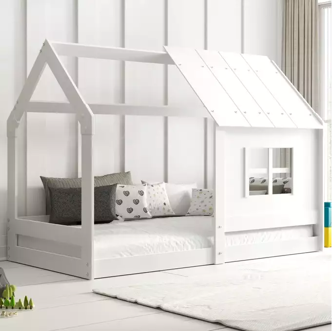 Children's cabin bed with canopy, white, 80x160, with mattress - Image 3