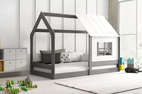 Children’s bed with canopy, graphite color, 80×160