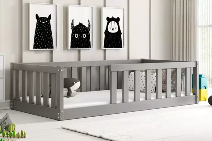 Bella Sima single children's bed 80x160 with mattress, graphite color - Image 3