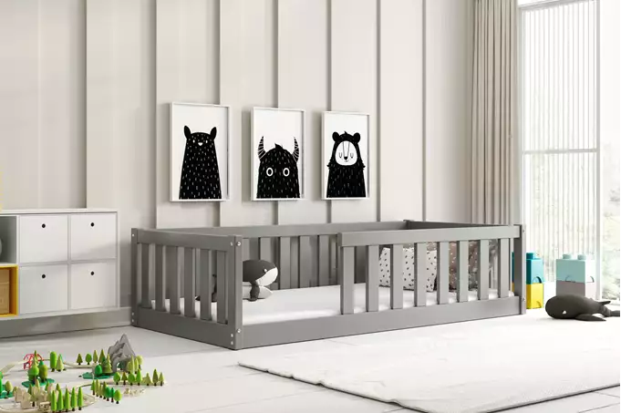 Bella Sima single children's bed 80x160 with mattress, graphite color