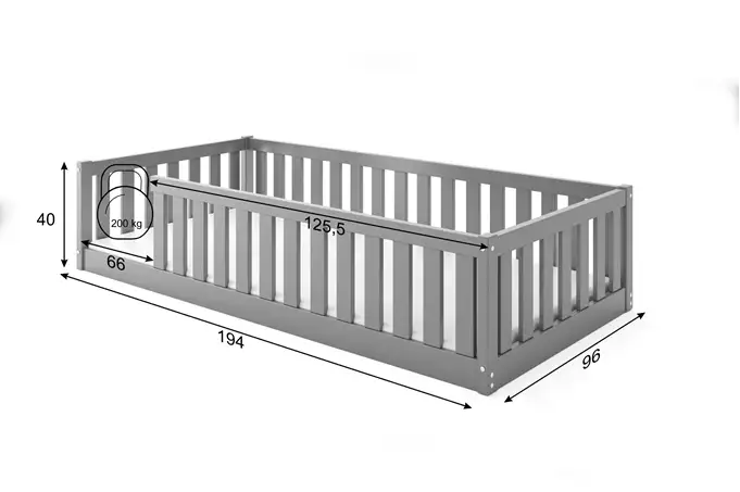 Bella Sima single children's bed 90X190 with mattress, graphite color - Image 2