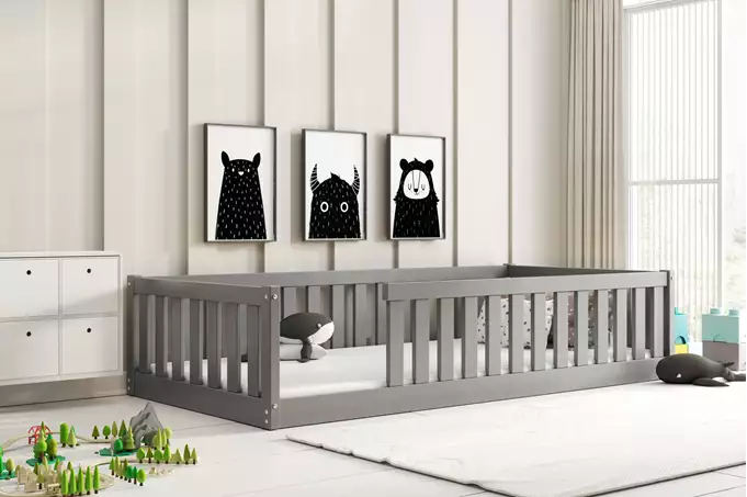 Bella Sima single children's bed 90X190 with mattress, graphite color