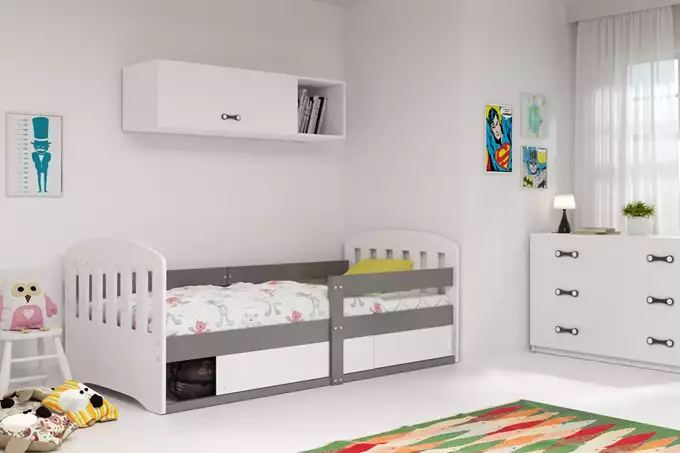 CLASSIC single children's bed 80x160 with mattress and storage box, graphite color - Image 2