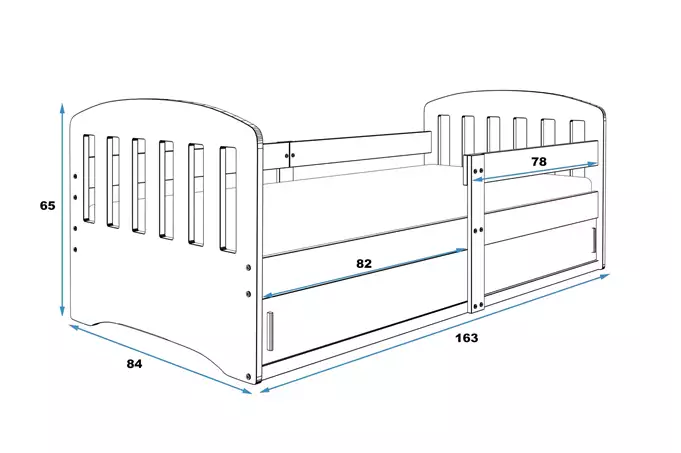 CLASSIC single children's bed 80x160 with mattress and storage box, graphite color - Image 5