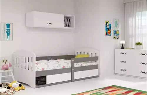 CLASSIC single children’s bed 80×160 with storage box, graphite color