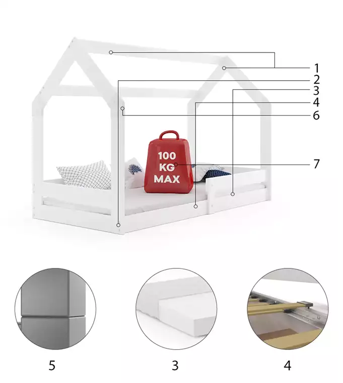 Single children's bed HOUSE 1 80x160, white - Image 6
