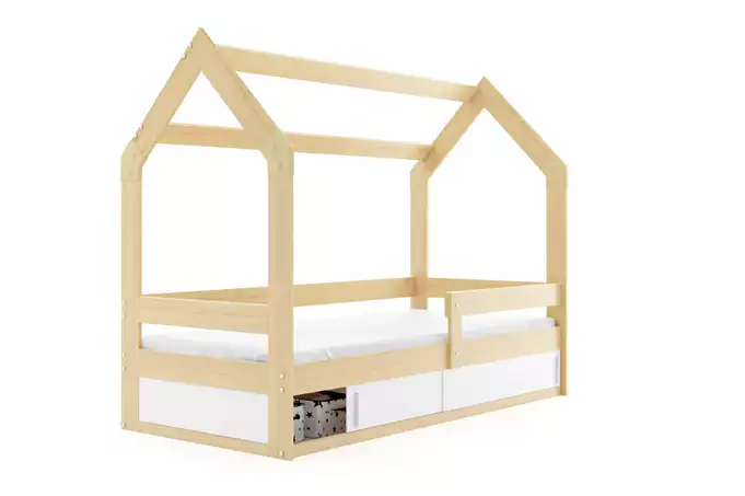 Single children's bed HOUSE 80x160 with mattress and storage box, pine - Image 2
