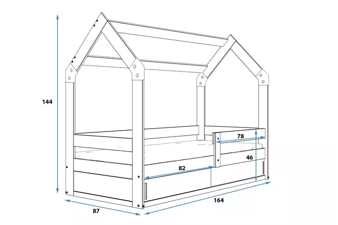 Single children's bed HOUSE 80x160 with mattress and storage box, pine - Image 4