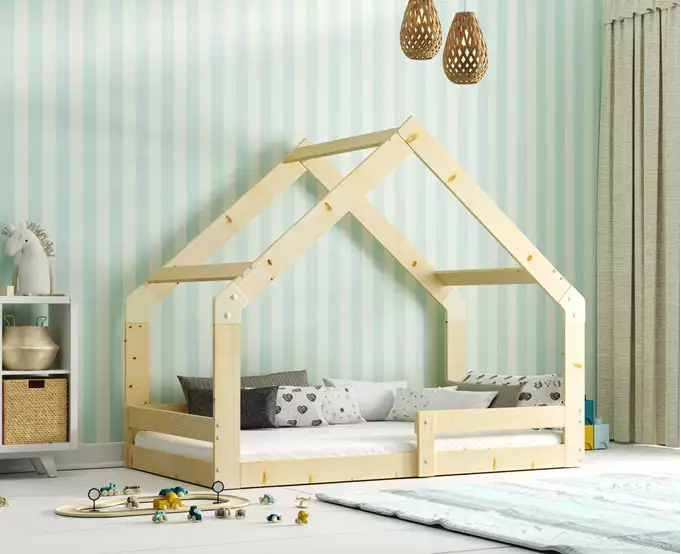 Single children's bed DOMEK 80x160 with mattress, natural wood - Image 2