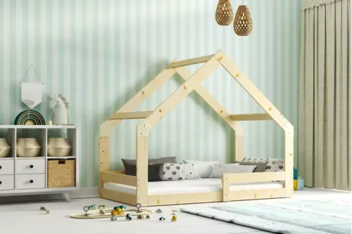 Single children’s bed DOMEK 80×160 with mattress, natural wood