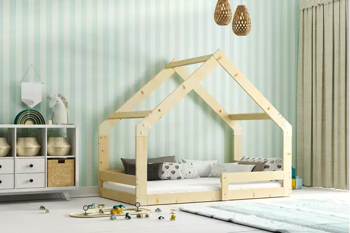 Single children's bed DOMEK 80x160 with mattress, natural wood