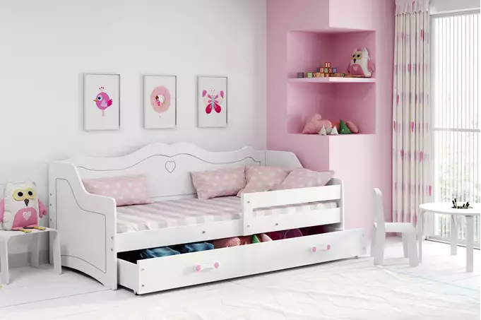 Julia single children's bed 80x160 with mattress and drawer, white - Image 2
