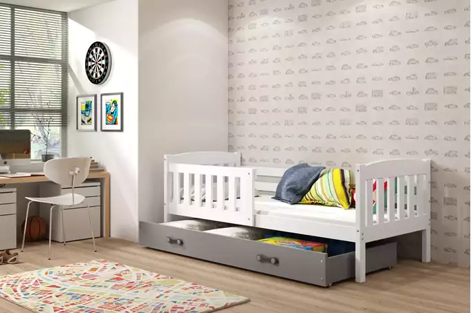 KUBUŚ single children's bed 80x160 with mattress and drawer, white/graphite - Image 2