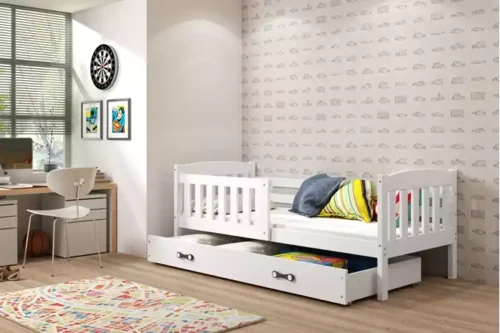 KUBUŚ single children’s bed 80×160 with mattress and drawer, white