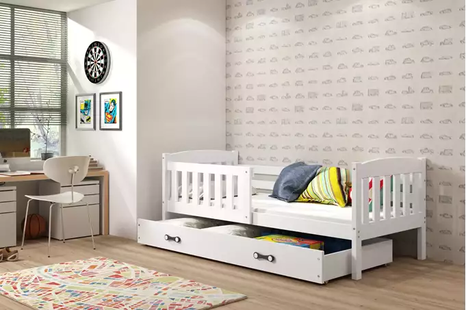KUBUŚ single children's bed 80x160 with mattress and drawer, white