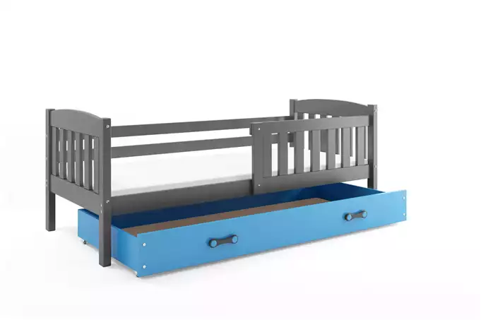 KUBUŚ single children's bed 80x160 with mattress and drawer, graphite/blue - Image 5