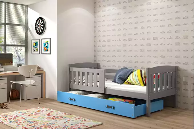 KUBUŚ single children's bed 80x160 with mattress and drawer, graphite/blue - Image 4