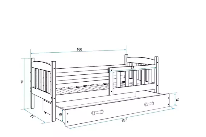 KUBUŚ single children's bed 80x160 with mattress and drawer, graphite/blue - Image 3