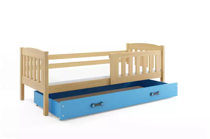 KUBUŚ single children's bed 80x160 with mattress and drawer, pine/blue - Image 3