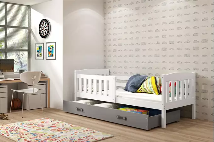 KUBUŚ single children's bed 80x160 with drawer, white/graphite - Image 4