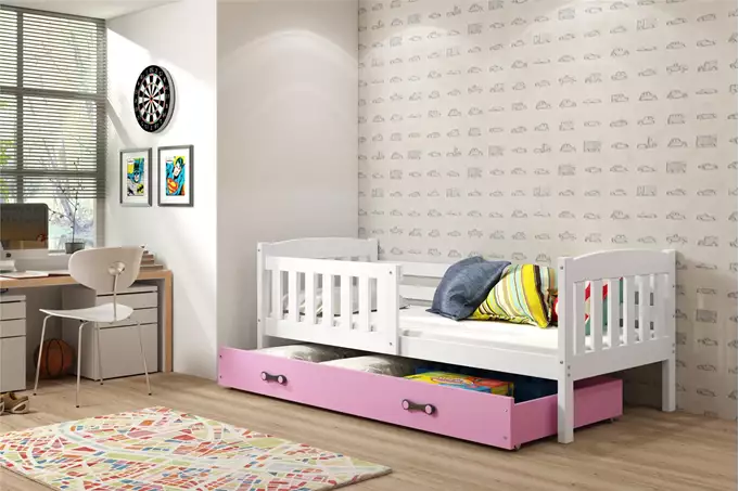 KUBUŚ single children's bed 80x160 with drawer, white/pink - Image 4