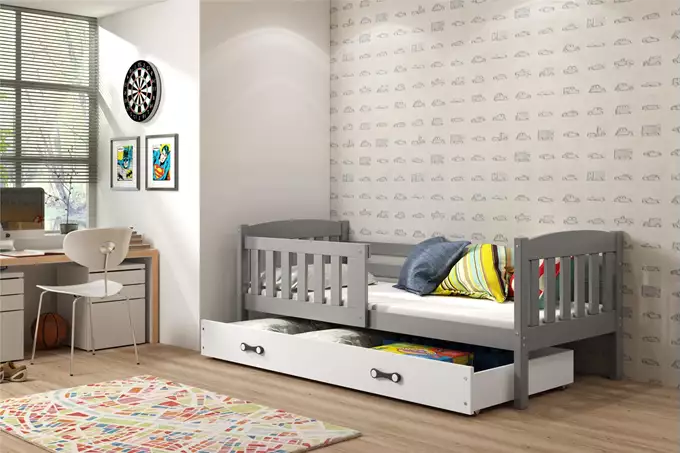 KUBUŚ single children's bed 80x160 with drawer, graphite/white - Image 4