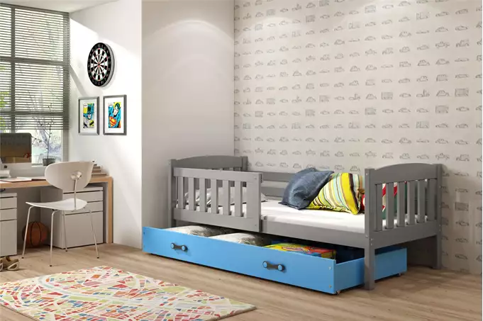 KUBUŚ single children's bed 80x160 with drawer, graphite/blue - Image 4