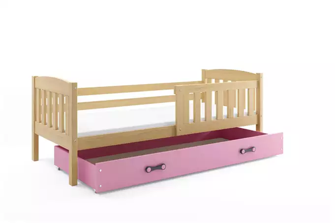 KUBUŚ single children's bed 80x160 with drawer, pine/pink - Image 4