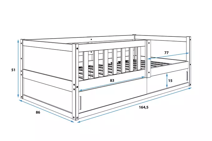 SMART 2 single children's bed 80x160 with storage box, natural wood - Image 4