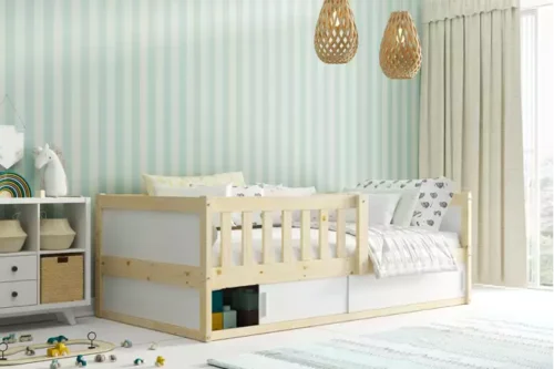 SMART 2 single children’s bed 80×160 with storage box, natural wood