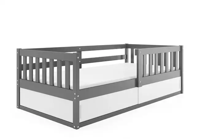 SMART single children's bed 80x160 with mattress and storage box, graphite color - Image 3