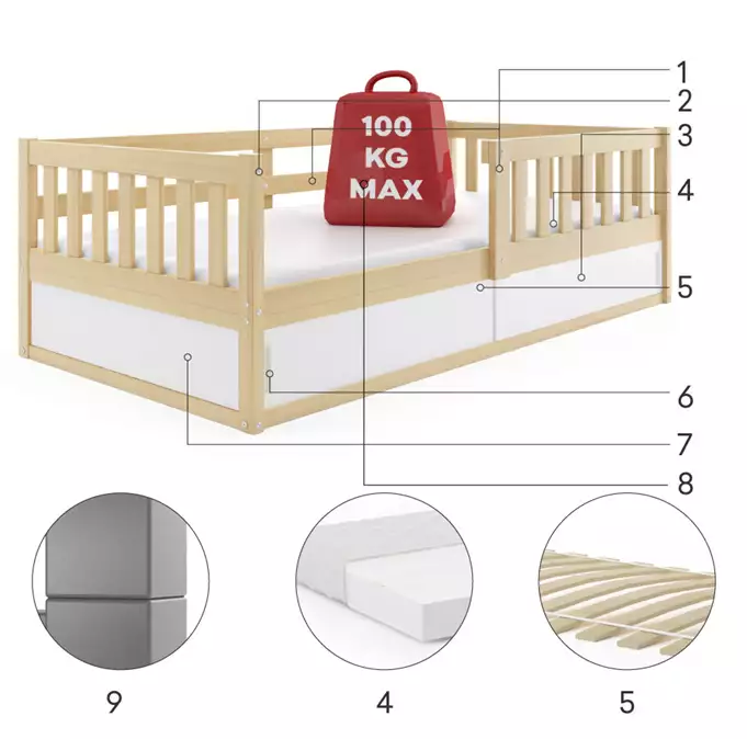 SMART single children's bed 80x160 with mattress and storage box, pine - Image 4