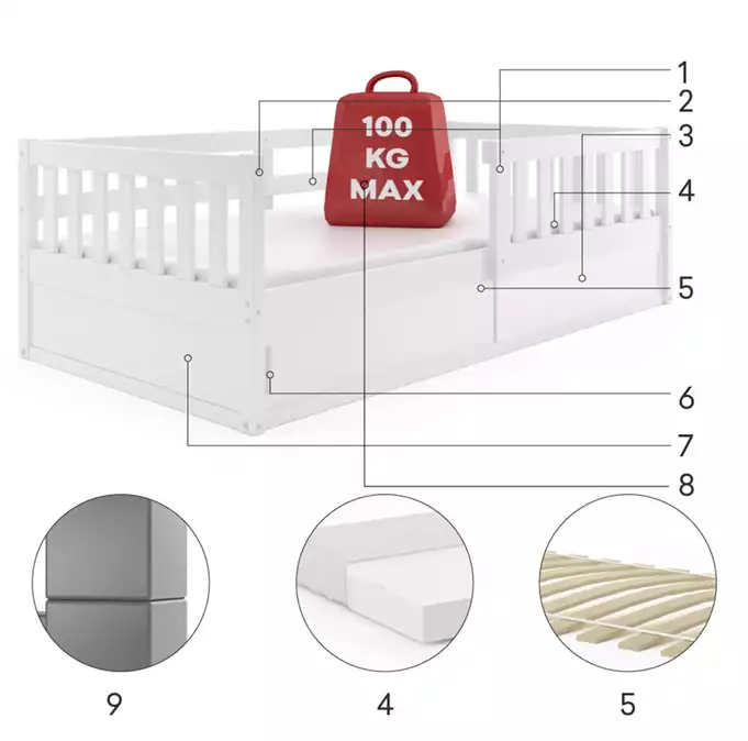SMART single children's bed 80x160 with storage box, white - Image 4