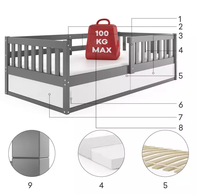 SMART single children's bed 80x160 with storage box, graphite color - Image 4