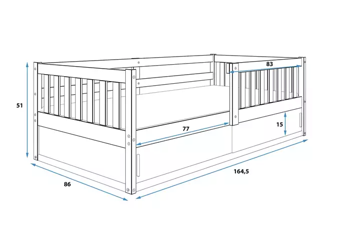 SMART single children's bed 80x160 with storage box, graphite color - Image 5