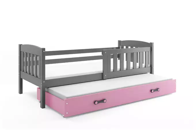 KUBUŚ fold-out bed for children 80x160 with mattress and drawer, graphite/pink - Image 2