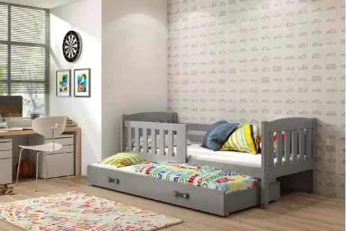 KUBUŚ children’s pull-out bed 80×160 with mattress and drawer, graphite color