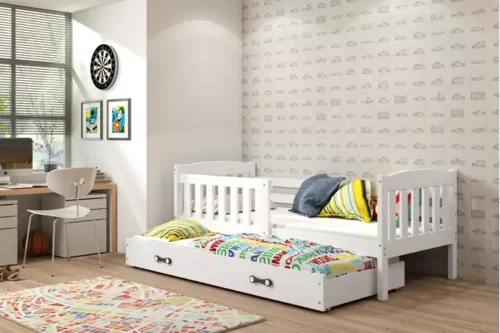 KUBUŚ children’s pull-out bed 80×160 with drawer, white