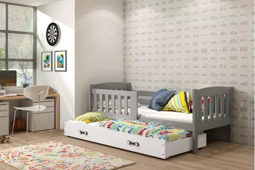 KUBUŚ children’s pull-out bed 80×160 with drawer, graphite/white