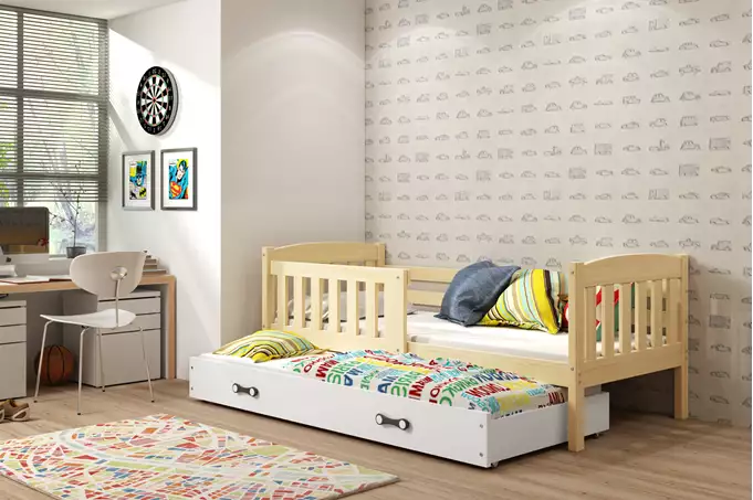 KUBUŚ children's pull-out bed 80x160 with drawer, pine/white