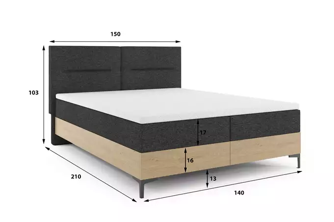 Continental bed 140x200 with storage box and imperial oak mattresses - Image 5