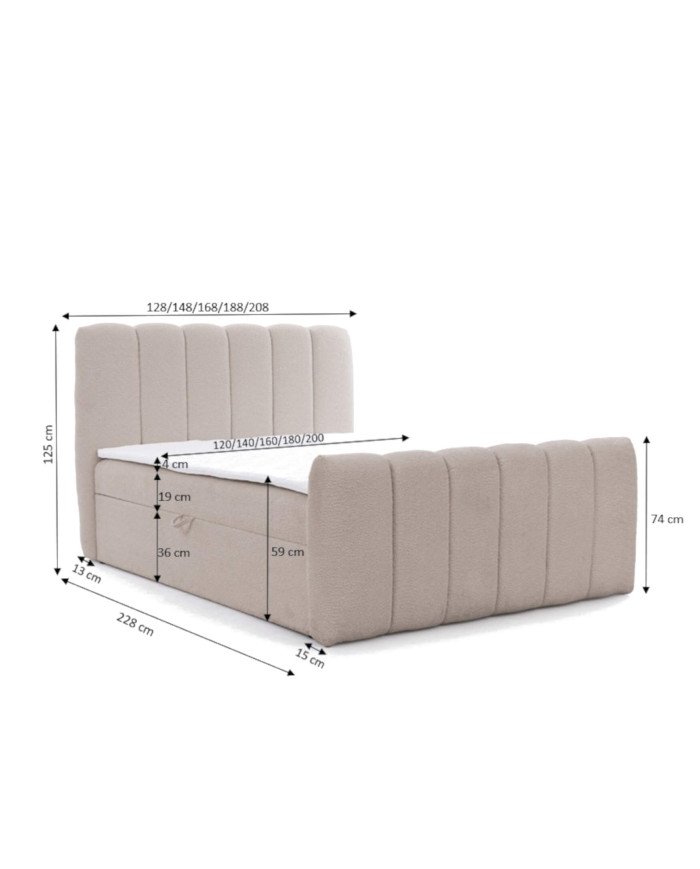 Chloe continental bed 140x200, upholstered, mattress, mattress cover, container - Image 7