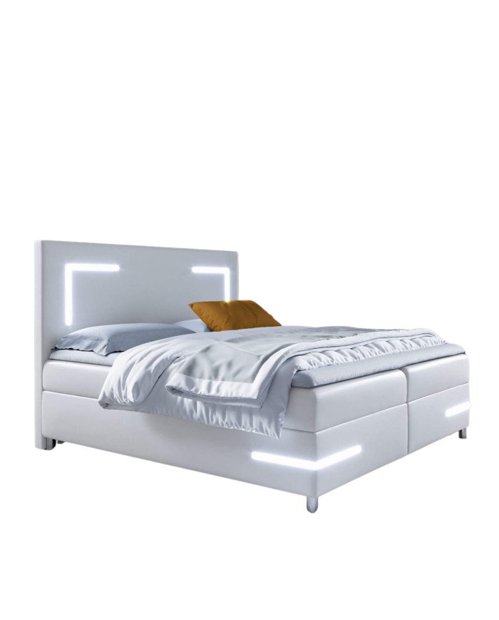 Delos LED continental bed 120x200, with lighting, upholstered, with mattresses, mattress cover, container - Image 2